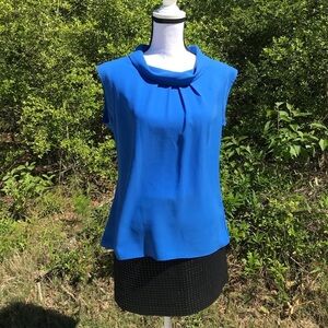 Alex Marie Blue Sleeveless Cowl Neck Blouse Size Medium